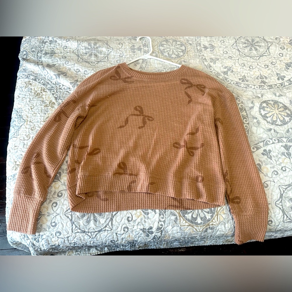 Brown Sweater with Bow Pattern